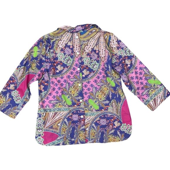 Hinson Wu Aileen 3/4 Sleeve Paisley Printed Shirt Button Back Size 16 $270 NWOT - Picture 15 of 16